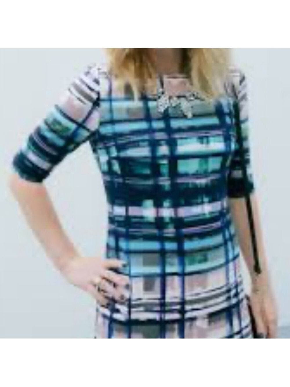 ELIZA J shift dress back zipper short sleeves fully lined blue grey black sz 14